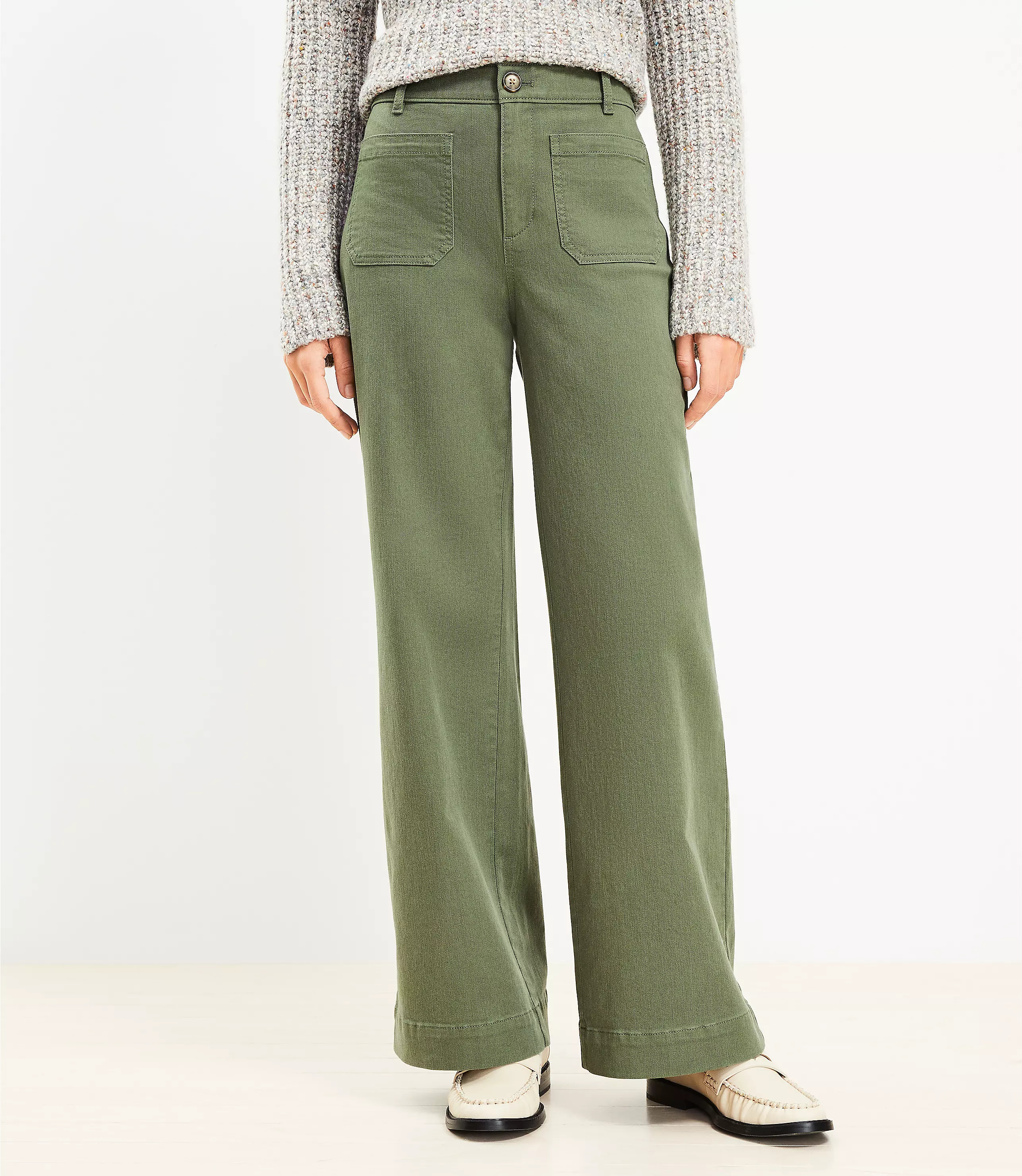 Petite Palmer Wide Leg Pants in Twill | LOFT