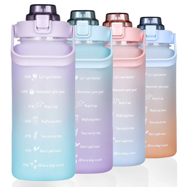 64 oz Motivational Water Bottle with Time Marker Half Gallon Water Bottle BPA Free with Handle an... | Walmart (US)