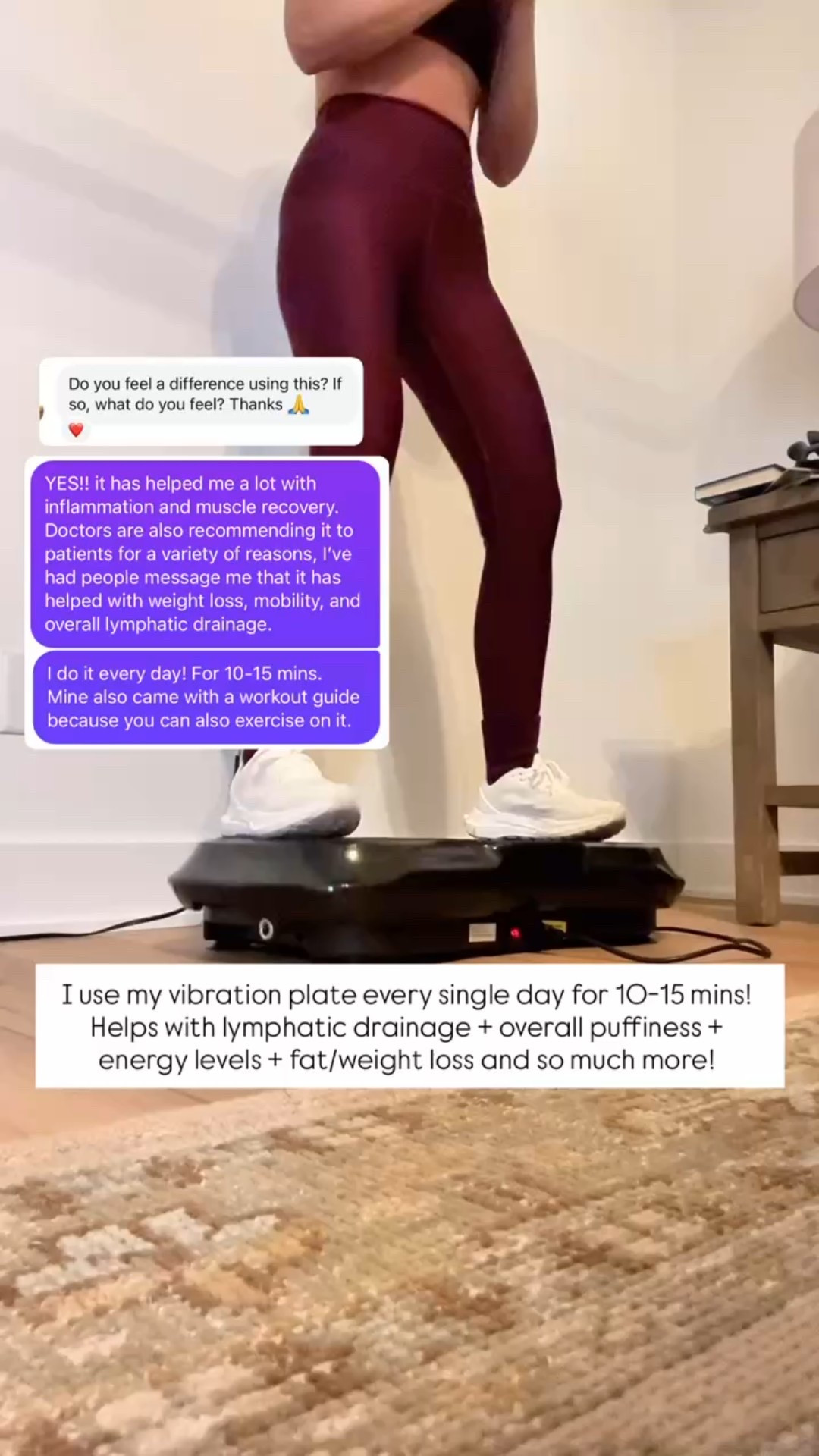 Mine comes with an exercise guide as well! I know so many of you bought this during prime day, I have been using it for 15 minutes post-exercise, but you can do it anytime during the day. I do speed 60 (but am going to increase next time) but I started much lower and did 5 mins in the beginning to get used to it. 

It’s so good for inflammation, fat and weight loss, energy and stress levels, helps with joint tension, muscle recovery, bone health, and more!


#LTKActive #LTKGiftGuide #LTKmorningroutine