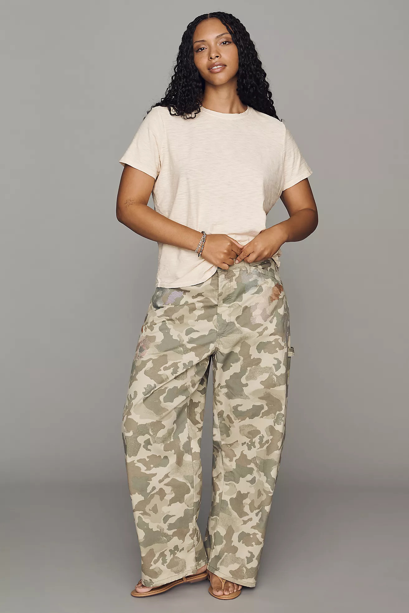 Pilcro Kayden Camo High-Rise Carpenter Barrel Pants | Anthropologie (US)