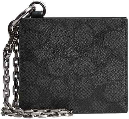 COACH Mens, Billfold Wallet With Chain In Signature Canvas, Charcoal Signature, One Size | Amazon (US)