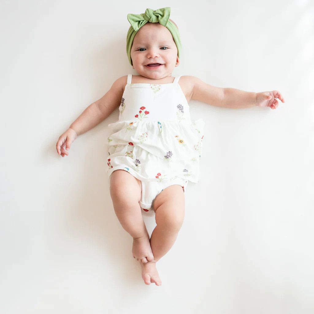 Spaghetti Strap Ruffle Romper in Wildflower | Kyte Baby