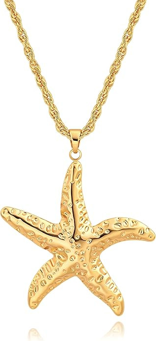 18k Gold Plated Chain Link Necklace for Women, Baroque Pearl/Compass Pendant Necklace | Amazon (US)