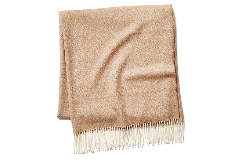 Madison Herringbone Throw, Camel | One Kings Lane