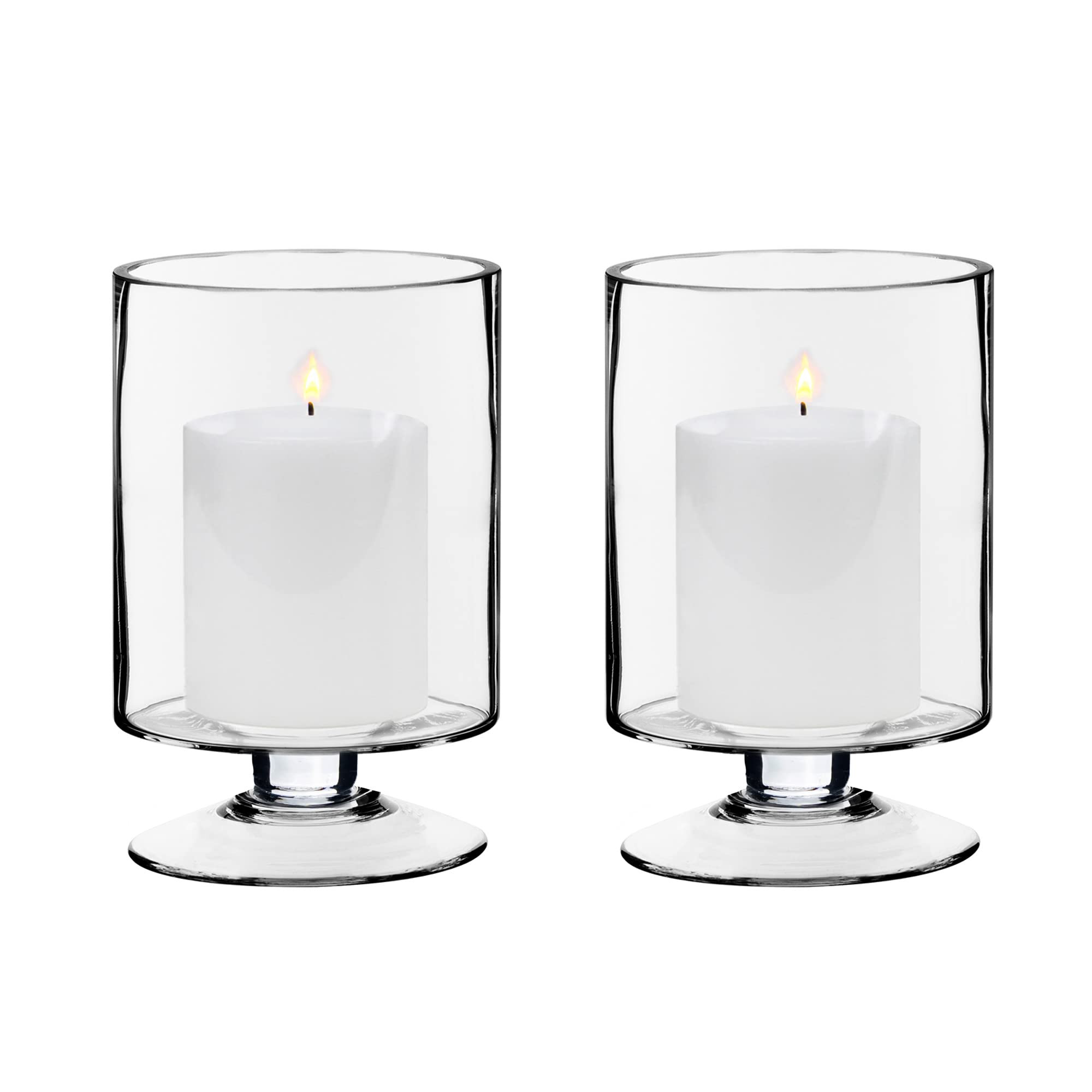 CYS EXCEL Glass Hurricane Pillar Candle Holders (H:8" W:4.75", 2 PCS) | Multiple Size Choices Sho... | Amazon (US)