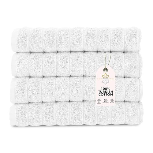 Classic Turkish Towels CTT Luxury Hand Towels for Bathroom Set of 4, 100% Turkish Cotton, Quick Dry & Comfy Towels for Hotel & Spa, Highly Absorbent | 20"x32" (White) | Amazon (US)