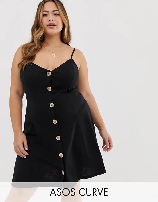 ASOS DESIGN Curve mini slubby cami swing dress with faux wood buttons | ASOS US