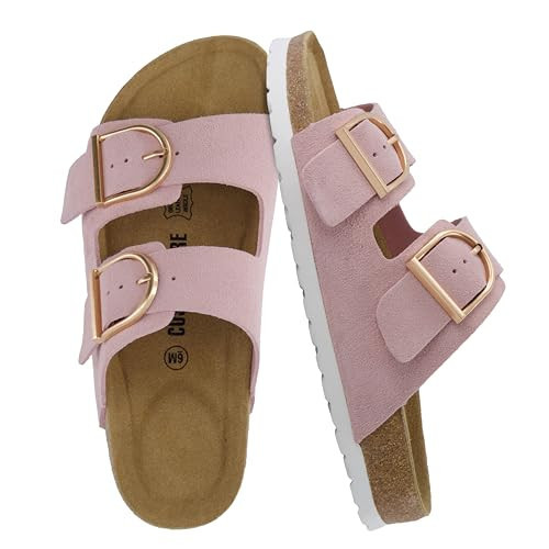 CUSHIONAIRE Legacy Cork Footbed Sandals for Women – Leather Double Strap Slides with Adjustable Buckles + Memory Foam | Amazon (US)