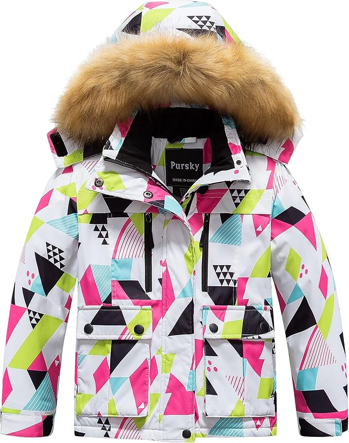 Pursky Girl's Waterproof Ski Jacket Kids Winter Snow Coats Fleece Raincoat Parka | Amazon (US)