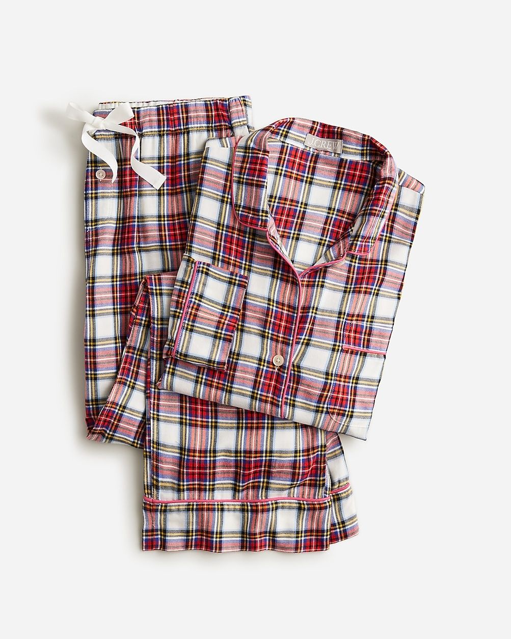 Flannel long-sleeve pajama pant set in white Stewart tartan | J.Crew US