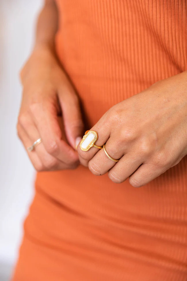 Follow Through Gold White Stone Ring | Pink Lily