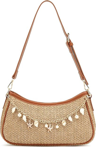 Straw Shoulder Bag for Women Raffia Summer Beach Bag Boho Woven Straw Shoulder Purse Crochet Vaca... | Amazon (US)