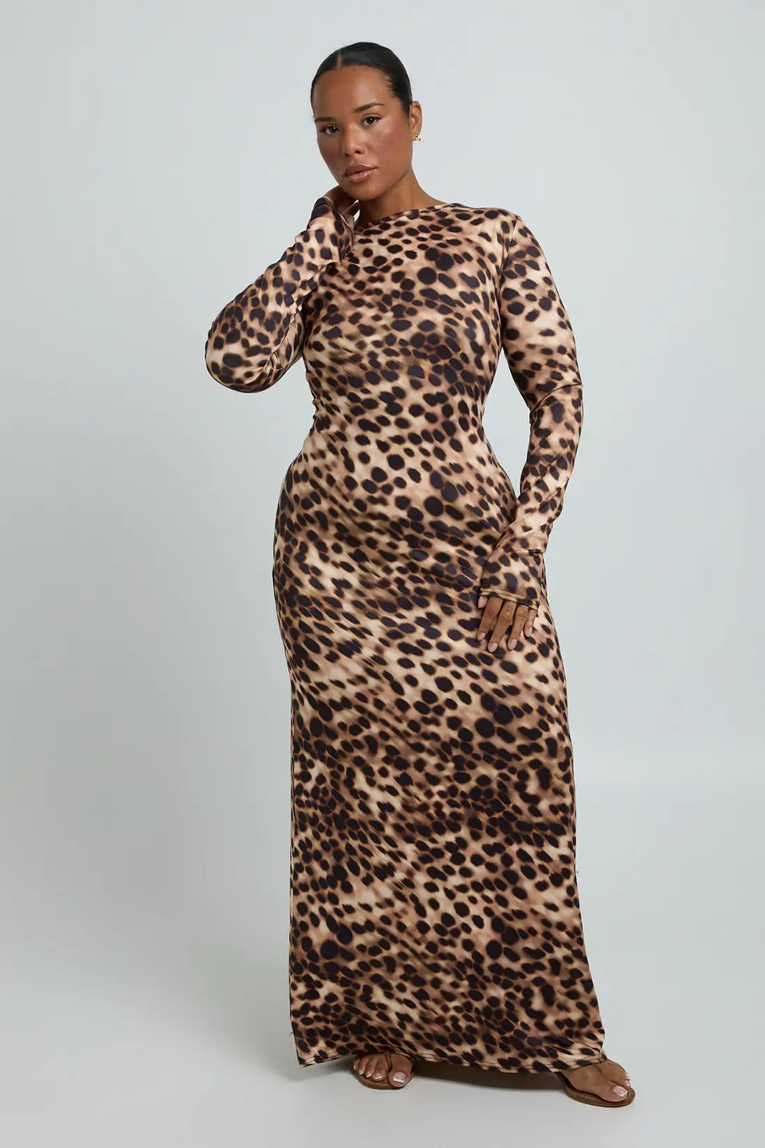 Plus Tonal Animal Long Sleeve Maxi Dress | boohoo (US & Canada)