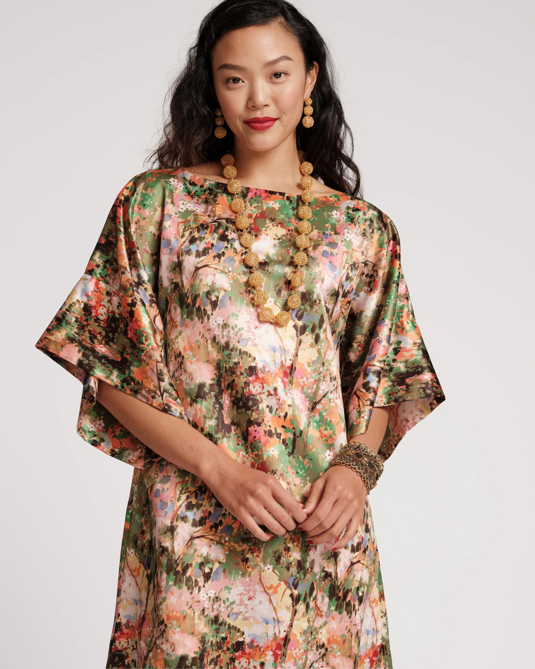 Spinnaker Satin Maxi Dress Monet Print | Frances Valentine