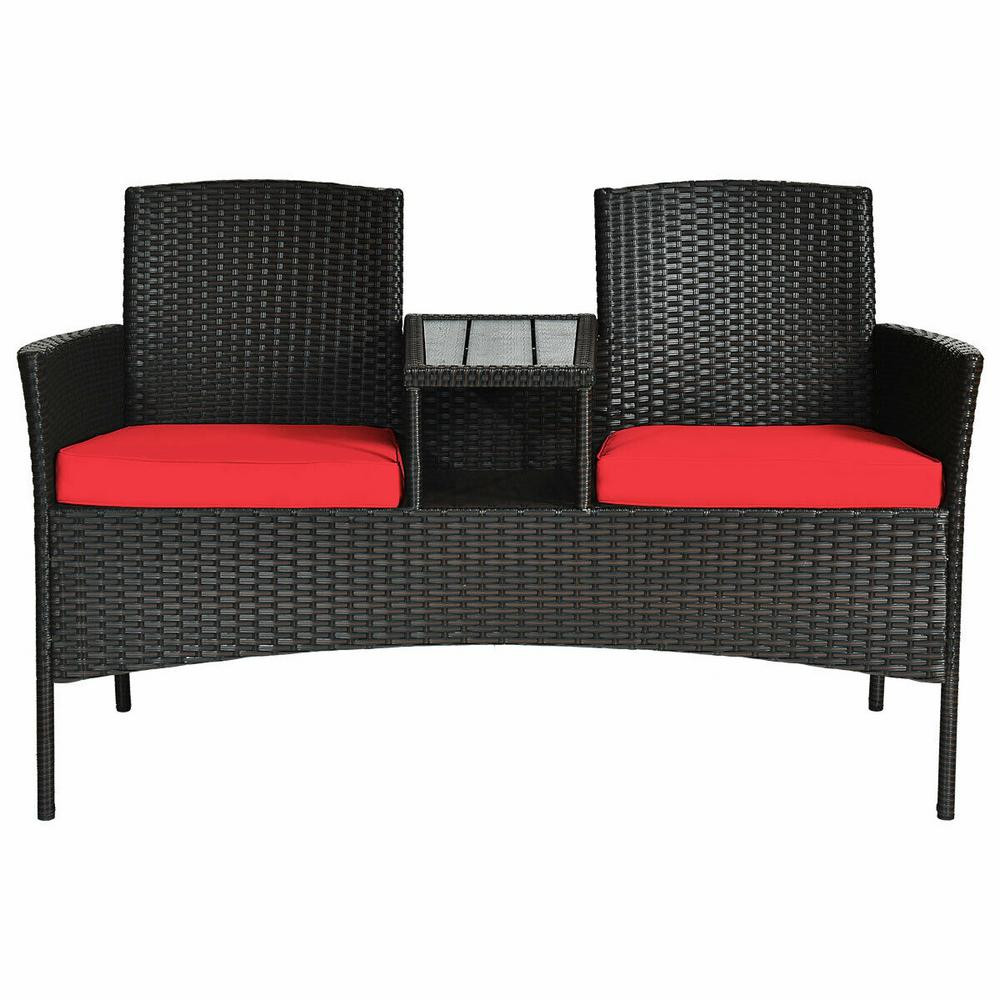 CASAINC 1-Piece Rattan Wicker Patio Conversation Set With Red Cushion | The Home Depot