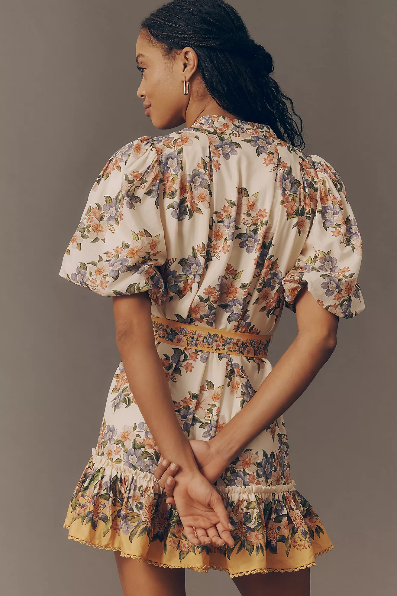 Farm Rio Sand Hilo Belted Short-Sleeve Mini Dress | Anthropologie (US)