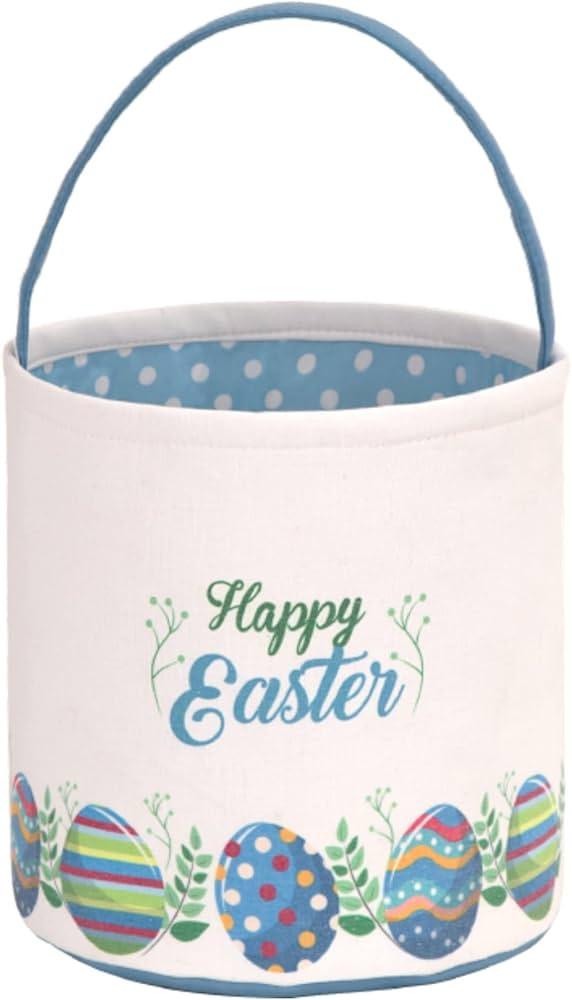Easter Bunny Basket Egg Buckets Gifts Tote Bags, Canvas Cotton Blue Cute Personalized Egg Hunt Ba... | Amazon (US)