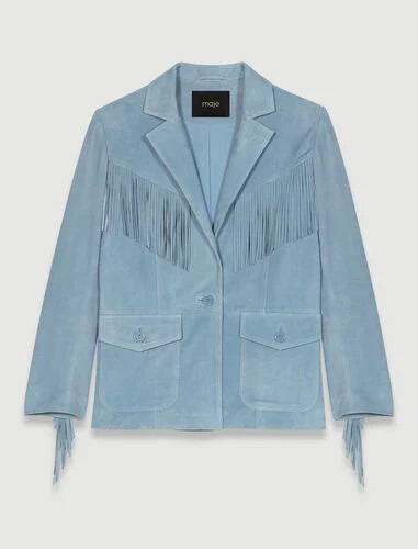 Suede leather jacket with fringing | Maje US