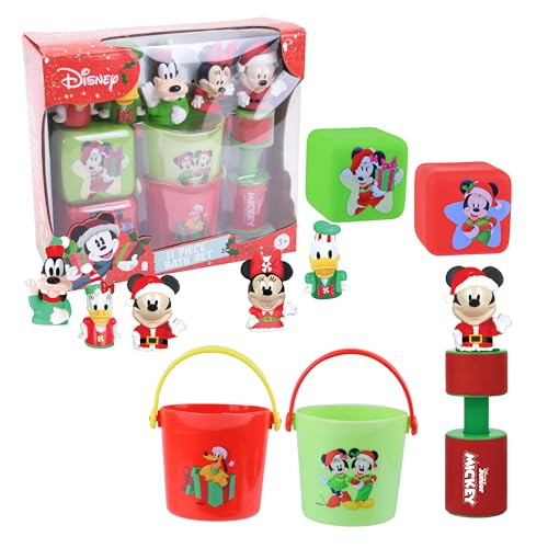 Disney Holiday Mickey and Friends Bath Toys - 11 pc Bath Value Set, Bath Toys, Finger Puppets, Rinse Cups, Foam Pump, Bath squirters | Amazon (US)