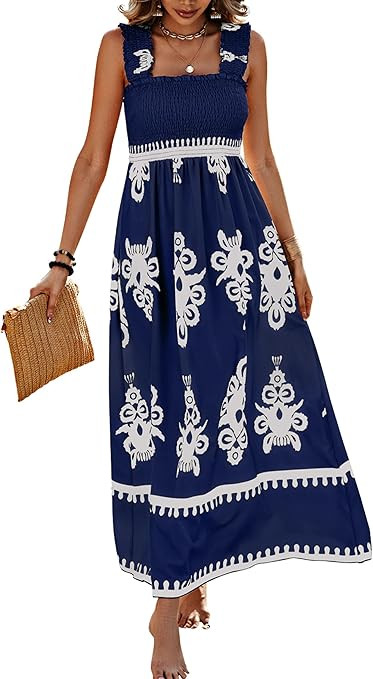 PRETTYGARDEN Womens Summer Boho Maxi Dress 2026 Casual Sleeveless Square Neck Floral Aline Smocke... | Amazon (US)