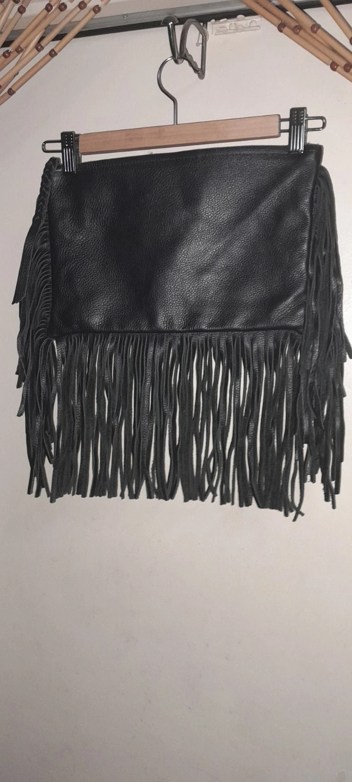 Vtg Rock Biker Style HIPPIE Black Leather FRINGE JENNIFER HALEY Clutch Bag Rare | eBay | eBay US