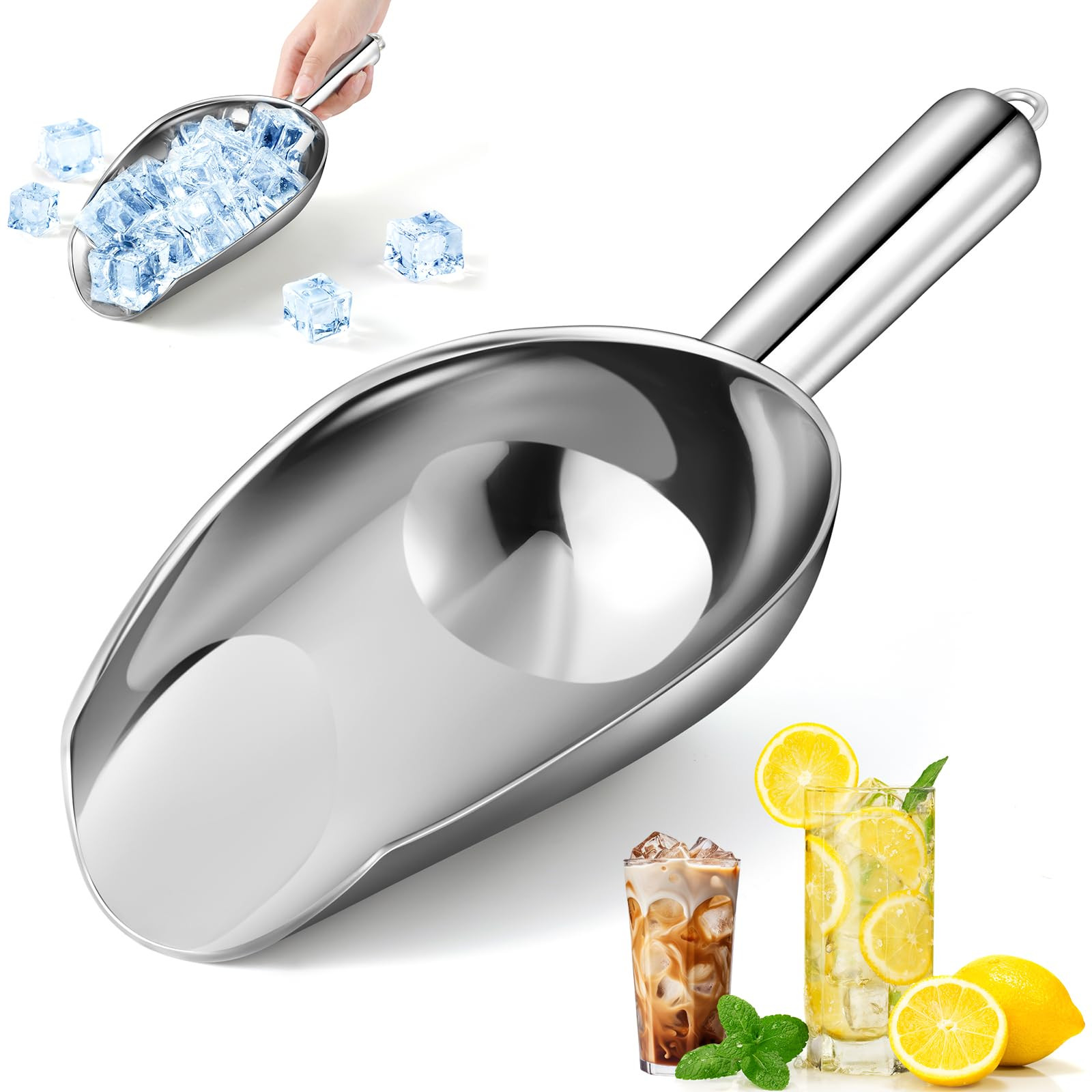 18oz Stainless Steel Ice Scoop for Freezer – Dishwasher Safe Metal Scooper with Long Handle for... | Amazon (US)