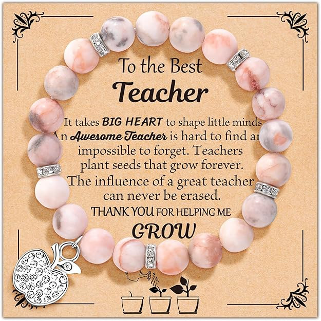 Teacher Appreciation Gifts for Women, Teacher Gifts Natural Stone Bracelet with Message Card for ... | Amazon (US)