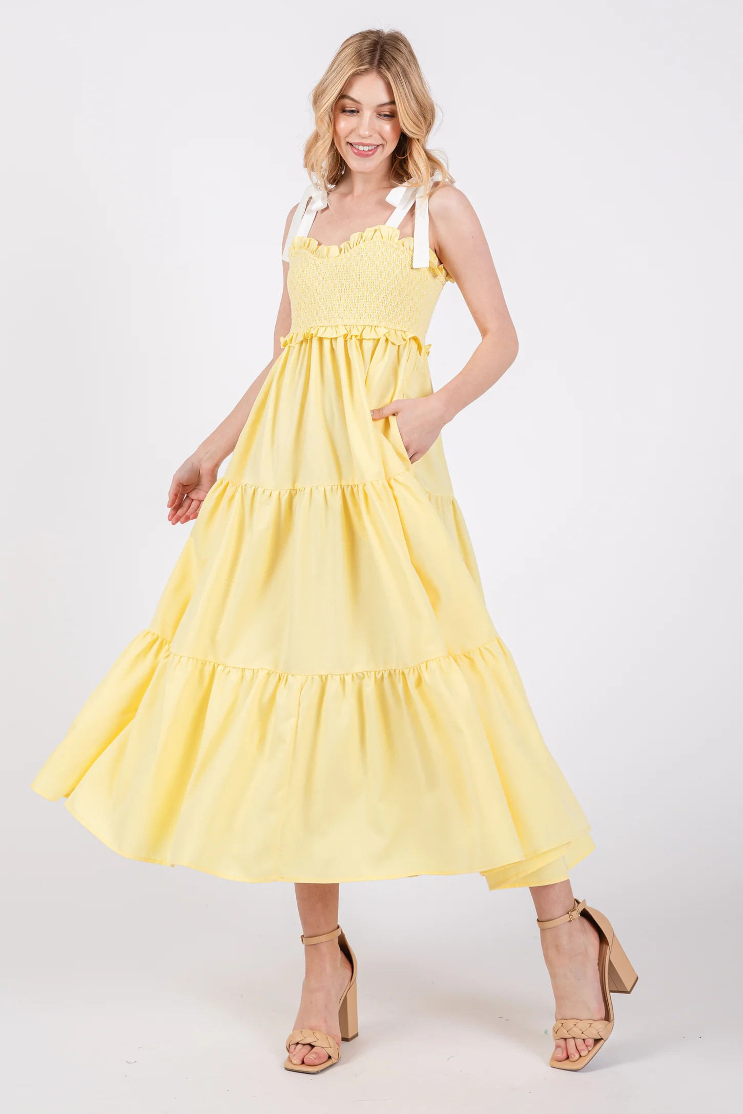 Yellow Sleeveless Tiered Colorblock Strap Maxi Dress | PinkBlush Maternity