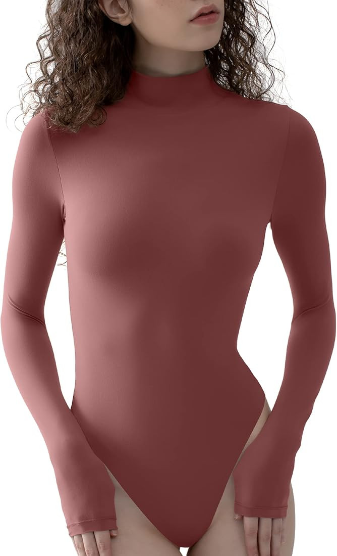 PUMIEY Women's Long Sleeve Bodysuit Mock Turtle Neck Body Suits Going Out Tops Sharp Collection | Amazon (US)