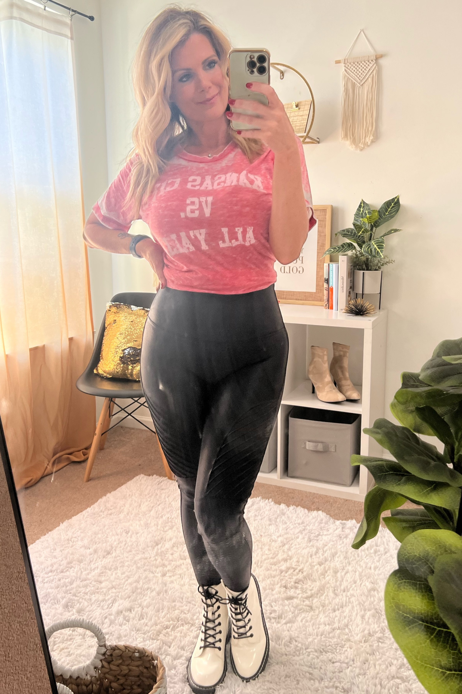 Let’s go Kansas City!!! Football fall outfit! Spanx leggings always perfect! These white combat boots are so easy to clean and comfortable! Chiefs shirt not linked. 

#LTKfallfashion #LTKfootball #LTKspanx #LTKamazon #LTKover40 #LTKboots 

#LTKSale #LTKshoecrush #LTKfit