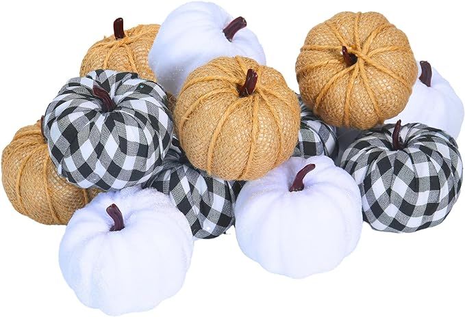 Ticlooc 12pcs Mixed Artificial Fake Harvest Pumpkins for Fall Wedding Thanksgiving Halloween Deco... | Amazon (US)