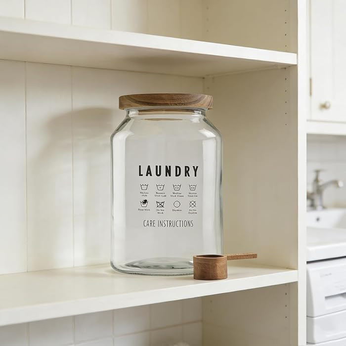 140oz Large Glass Laundry Detergent Container with Wooden Lid & Scoop | Amazon (US)