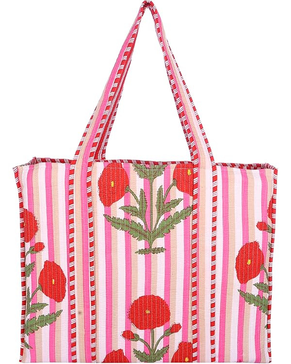 KLAVATE Women Handblock Lightweight Travel Bag Purse Cotton Shoulder Tote Bag For Shopping Grocer... | Amazon (US)