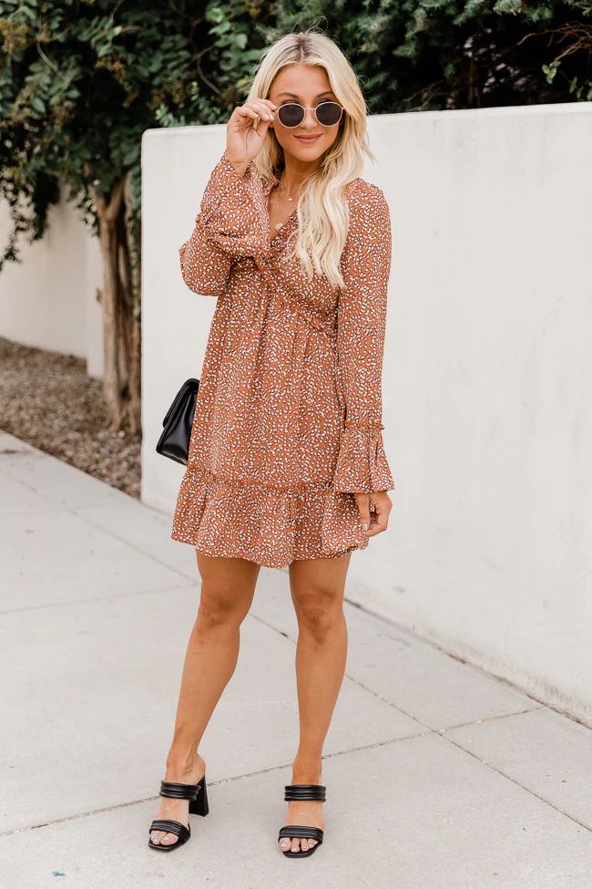 All Night Romance Rust Ruffle Printed Dress | The Pink Lily Boutique