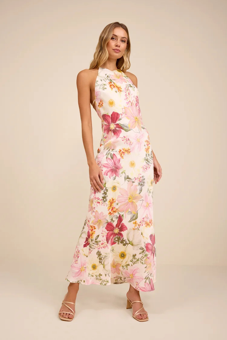 Sidney Ivory Multi Floral Halter Maxi Dress | Lulus
