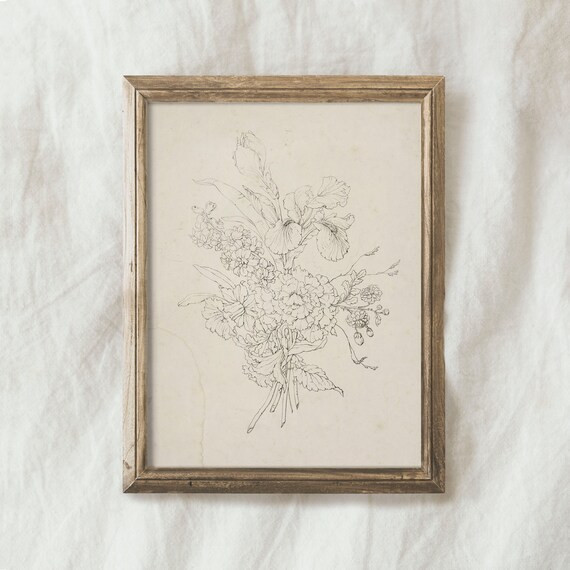 Vintage Bouquet Drawing PRINTABLE / Antique Botanical Sketch | Etsy | Etsy (US)