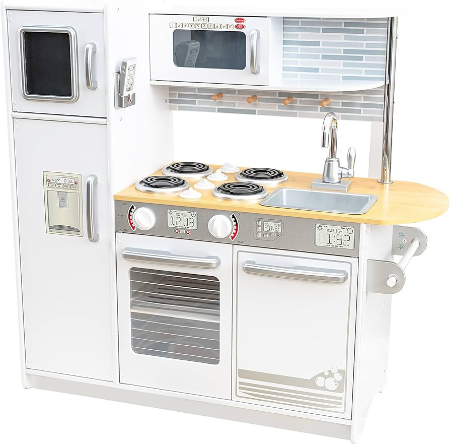 KidKraft Uptown White Wooden Play Kitchen with Play Phone, Chalkboard & Towel Rack, Gift for Ages... | Amazon (US)