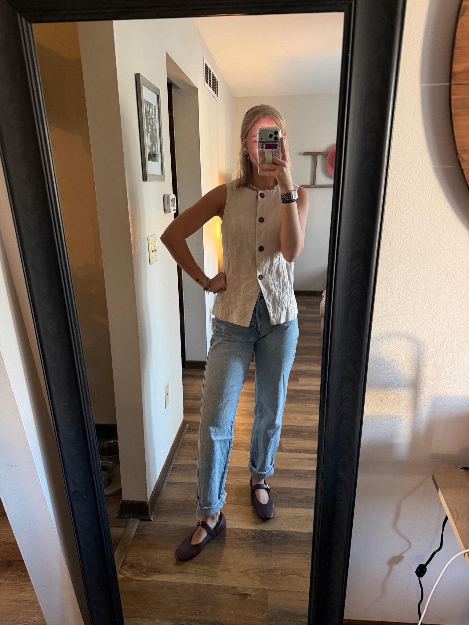 Thursday’s office OOTD—04.09.26 🍠🩰

Small in button up vest (from Tj Maxx, linking some similar options)
4 in Target jeans
27 in Curve Love 90s Relaxed Jeans from Abercrombie
9 in trending Mary Jane flats from Old Navy — ON SALE
👜 new purse is from Old Navy (matches the flats and is so cute/perfect for fall) — ON SALE

Old Navy finds, Old Navy shoes, trending shoes, fall footwear, fall ballet flats, Old Navy bags, Old Navy purses, Old Navy deals, Abercrombie denim, Abercrombie finds, Tj Maxx tops, Tj Maxx finds, Tj Maxx fashion, fall outfits, office outfits, outfit of the day, trending Mary Jane flats

#LTKWorkwear #LTKootd #LTKSaleAlert