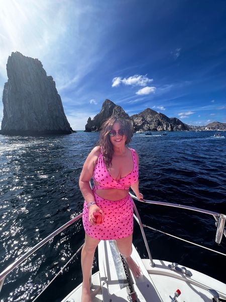 For our group trip to Cabo we all wanted to wear pink suits for a group photo. I am all about the matching cover ups and I love this one piece + swim skirt in a material you can actually swim in. Looks like a bikini but is a monokini. Swim skirt is generous sizing I think, and dries quickly as it’s in same material. Haven’t tried Victoria’s Secret swim in a decade and loving this one! XS - XXL as they work in extending sizes further in swim and lingerie. How cute is this for Valentines Day if you’re going on a trip or live somewhere warm? 

The suit is high cut on the leg, which is why I love a nice swim skirt. The push up bikini was also fabulous I just liked the look of the monokini a tad more. 

I’m in an XXL for both pieces (I’m a true 16) but wish I would have tried an XL in skirt. 

These designer oversized round shades are on sale now too! 

#LTKswim #LTKcurves #LTKunder50