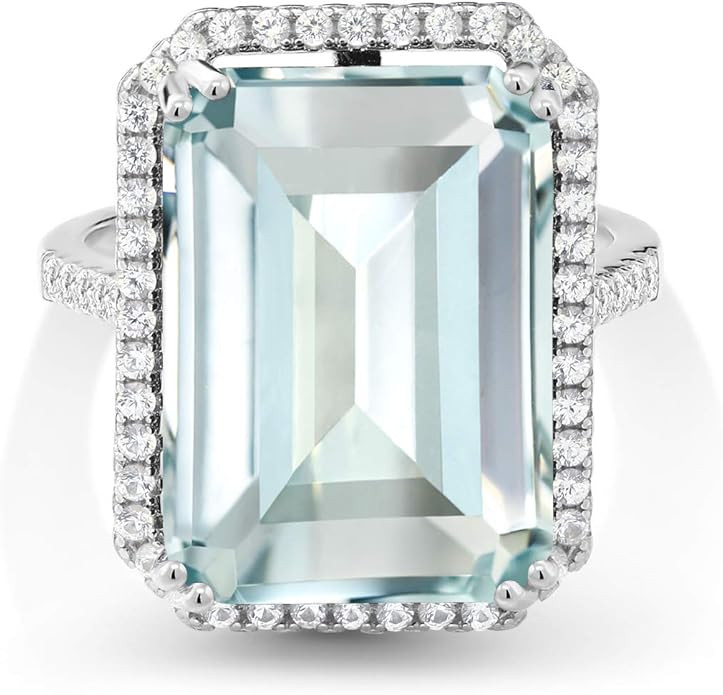 Gem Stone King 925 Sterling Silver Sky Blue Simulated Aquamarine Women's Engagement Ring (18X13MM... | Amazon (US)