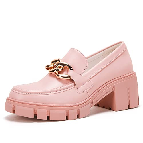 TINSTREE Platform Loafers for Women with Chain Comfort Chunky Heel Slip On Round Toe Business Wor... | Amazon (US)