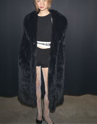 Stradivarius Long faux fur coat in black | ASOS | ASOS (Global)