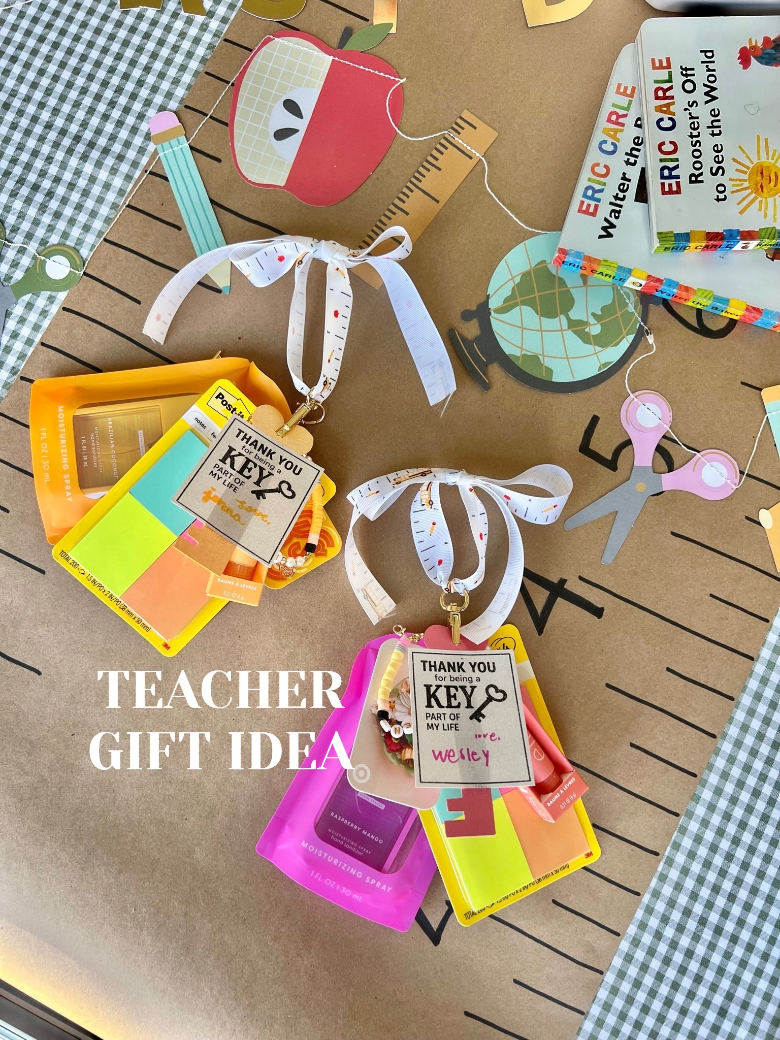 We love making these customizable teacher keychains! They’ve evolved to include pencil bracelets with the teacher’s name, bag charms, small school supplies, and of course a gift card! 🫶🏻 we are so grateful for our teachers 👩🏻‍🏫 comment on my IG reel for the printable tags! 🏷️ 

#LTKSeasonal #LTKKids #LTKmomlife