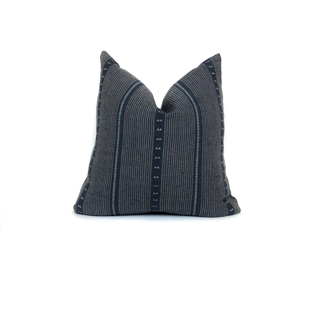 Florence Pillow Cover in Navy Blue Stripe Pillow Designer Blue Pillow High End Pillows Sofa Throw... | Etsy (US)