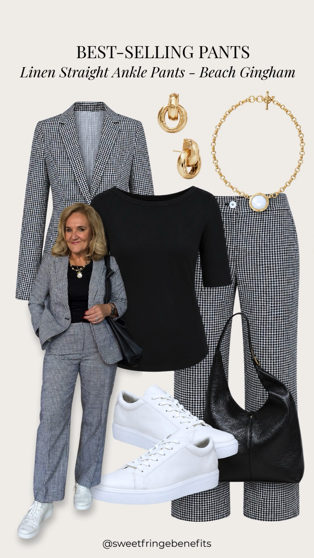 These best-selling linen straight ankle pants are a wardrobe staple for work, travel, and everyday wear. The classic beach gingham print pairs effortlessly with a black tee, matching blazer, and white sneakers for a polished look that's comfortable enough to wear all day.

💡 LTK MADE EASY
❤️ Heart = Support my posts!
🔖 Save = Get sale & restock alerts
📋 Lists = Keep favorites organized
📲 Share = Send lists and products to a friend. Hello, Christmas List!
💬 Comment = Ask me anything about what I'm wearing. :-)

#LTKootd #LTKSeasonal #LTKOver40