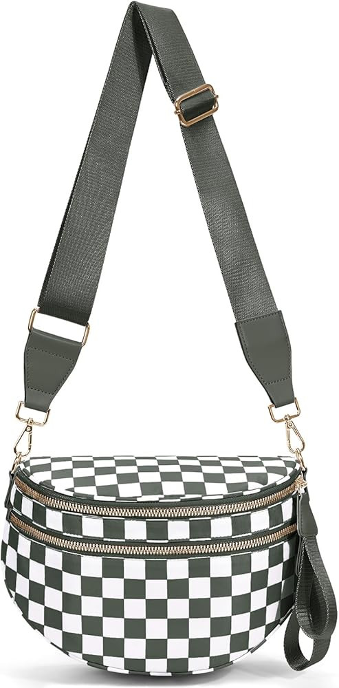 Checkered Crossbody Bag Spacious Bum Bags for Women Nylon Crossbody Fanny Packs Checkered Purse B... | Amazon (US)