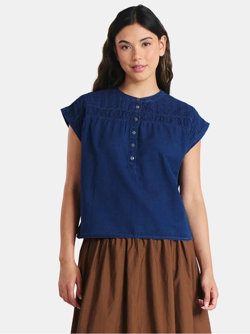 Time and Tru Women's Pintuck Blouse with Short Sleeves, Sizes XS-XXXL - Walmart.com | Walmart (US)