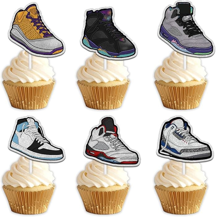 18pcs Colorful Glitter Sports Skateboard Dessert Cupcake Topper Pick for 80s 90s Sports Shoes The... | Amazon (US)