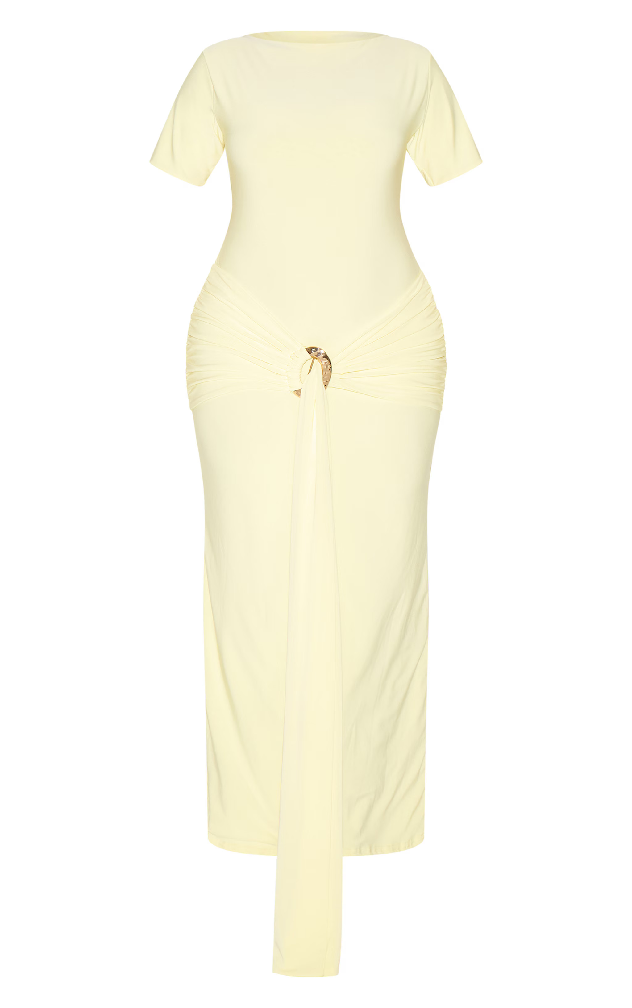 Plus Butter Yellow Boat Neck Wrap Waist Maxi Dress | Plus Size | PrettyLittleThing US