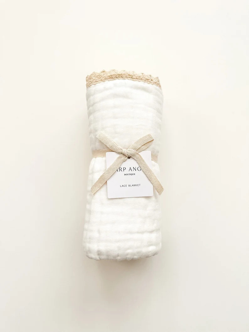 Organic White Cream Lace Muslin Swaddle Blanket, Lace Swaddle, Newborn Swaddle, Lace Baby Blanket... | Etsy (US)